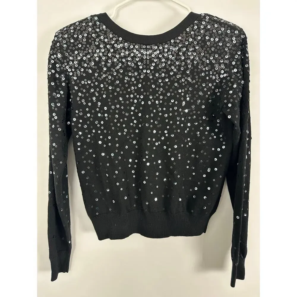Cinq a Sept Nancy Sequin Cropped Cardigan Sweater Black Party Luxury Glam Small - Picture 4 of 9